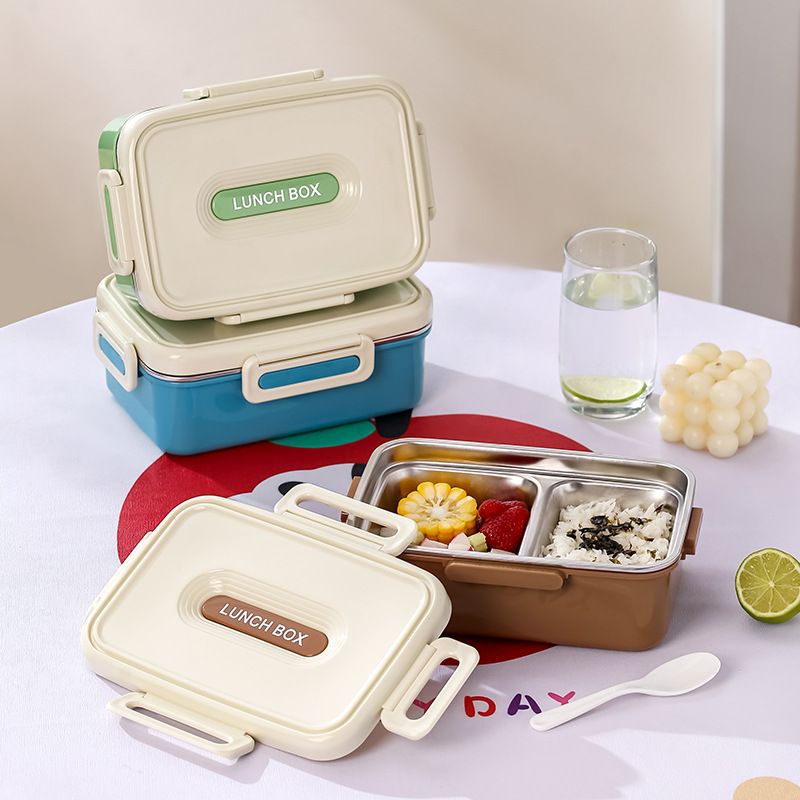 Minimalist Student Compartment 304 Stainless Steel Lunch Box Office Worker Portable Cafeteria Takeout Lunch Bento Box with Cutlery