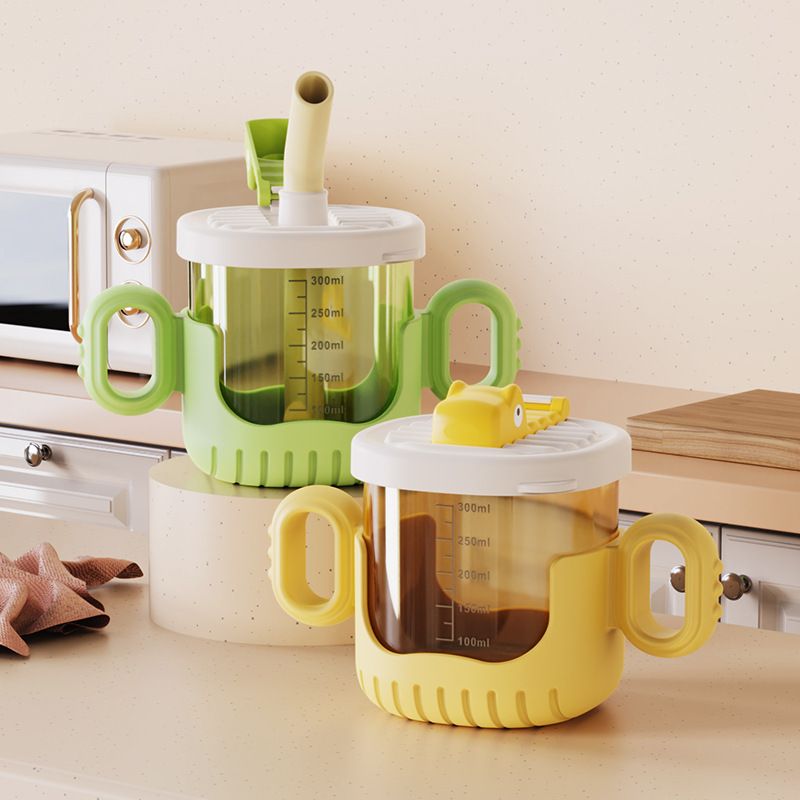 Cartoon Crocodile Kids Training Cup with Handle Scale Kindergarten Baby Straw Cup Milk Cup Gift