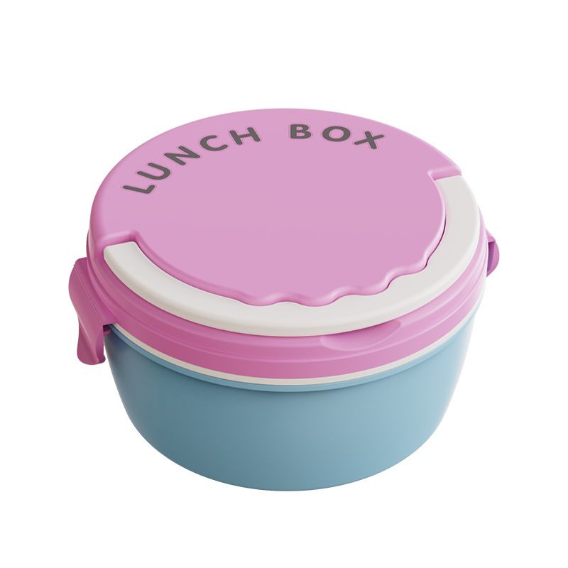 Minimalist Kids Lunch Box with Handle Microwave Safe Student Round Lunch Bento Box Travel Small Food Container Spoon and Fork