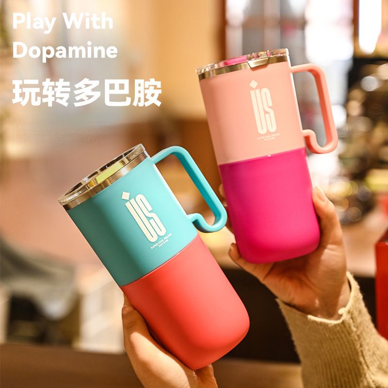 Stylish 304 Stainless Steel Office Water Cup with Lid Student Mug Milk Tea Water Cup Household Large Capacity