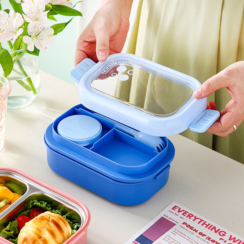 Student Japanese Style Compartment 304 Stainless Steel Lunch Box Office Worker Plastic Lunch Bento Box with Cutlery Food Container