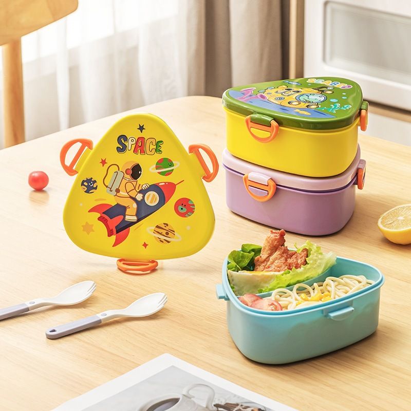 Kids Cartoon Car Compartment Lunch Box Student Lunch Bento Box Microwave Safe Heating Buckle Food Container