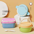 Minimalist Kids Lunch Box with Handle Microwave Safe Student Round Lunch Bento Box Travel Small Food Container Spoon and Fork