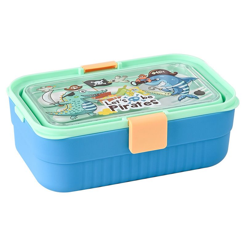 INS Style Plastic Bento Box Student Cartoon Compartment Lunch Box with Spoon and Fork Microwave Safe Lunch Box