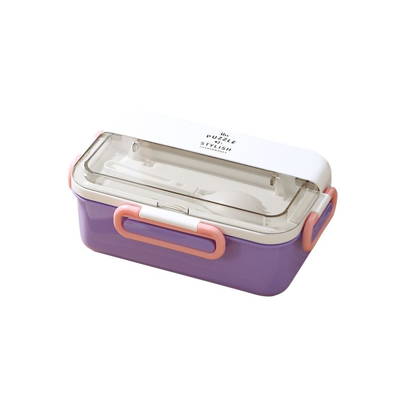 Student Buckle Compartment Plastic Lunch Box Office Worker Portable Lunch Bento Box Microwave Safe with Cutlery Spoon