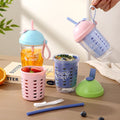 Stylish Student Draining Fruit Salad Cup Minimalist Plastic Straw Cup Portable Milk Cup