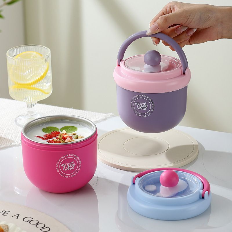 Stylish Student 304 Stainless Steel Large Capacity Breakfast Cup Milk Cup Office Worker Portable Porridge Jar Soup Cup with Lid