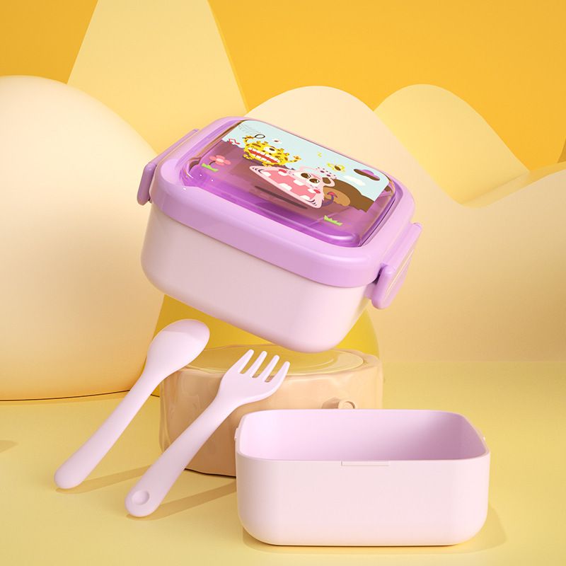 Cartoon Kids Stacking PP Lunch Box with Cutlery Student Travel Lunch Bento Box Food Container