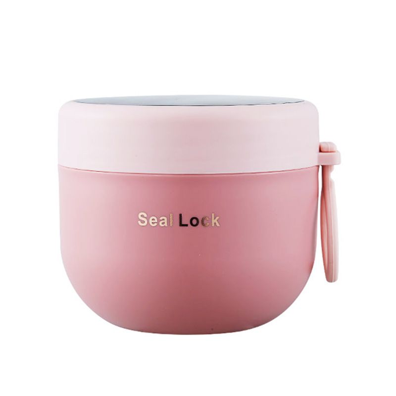 Student Milk Cup 304 Stainless Steel with Lid Spoon Office Worker Portable Porridge Jar Soup Cup with Handle