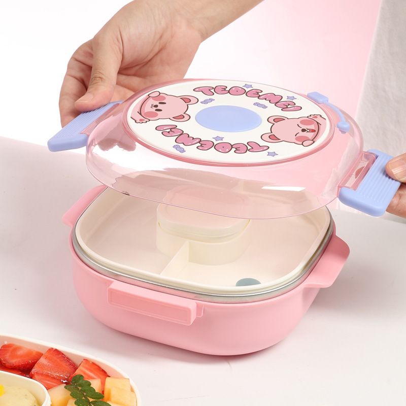 Cartoon 304 Stainless Steel Kids Cute Lunch Box with Lid Sauce Box Student Compartment Lunch Bento Box Food Container