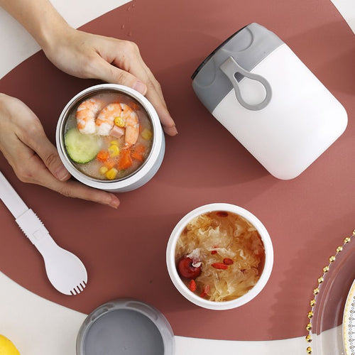 304 Stainless Steel Soup Cup Student Cereal Milk Cup with Lid Spoon Office Worker Portable Outdoor Breakfast Cup Porridge Jar