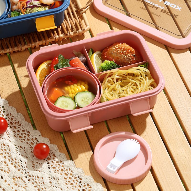 Student Minimalist Compartment Plastic Lunch Box Soup Bowl Office Worker Microwave Safe Lunch Box Food Container