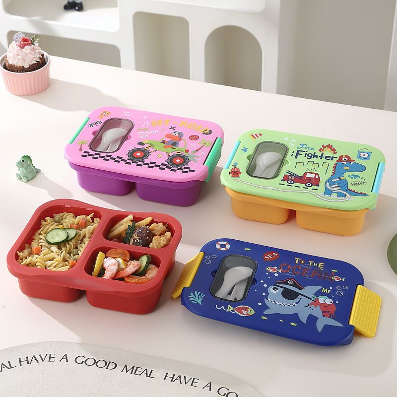 Cartoon Plastic Compartment Student Lunch Box Microwave Safe Lunch Bento Box Takeout Portable Dessert Food Container