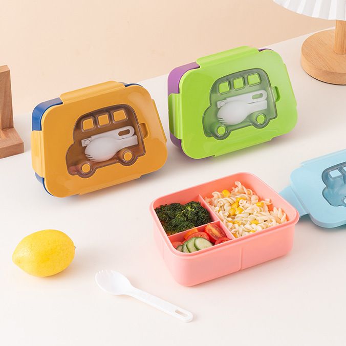 Student Cartoon Car Pattern Compartment Lunch Box Office Worker Microwave Safe Lunch Bento Box Portable Food Container