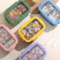 Student 304 Stainless Steel Compartment Cartoon Lunch Box Office Worker Takeout Buckle Bento Box with Cutlery