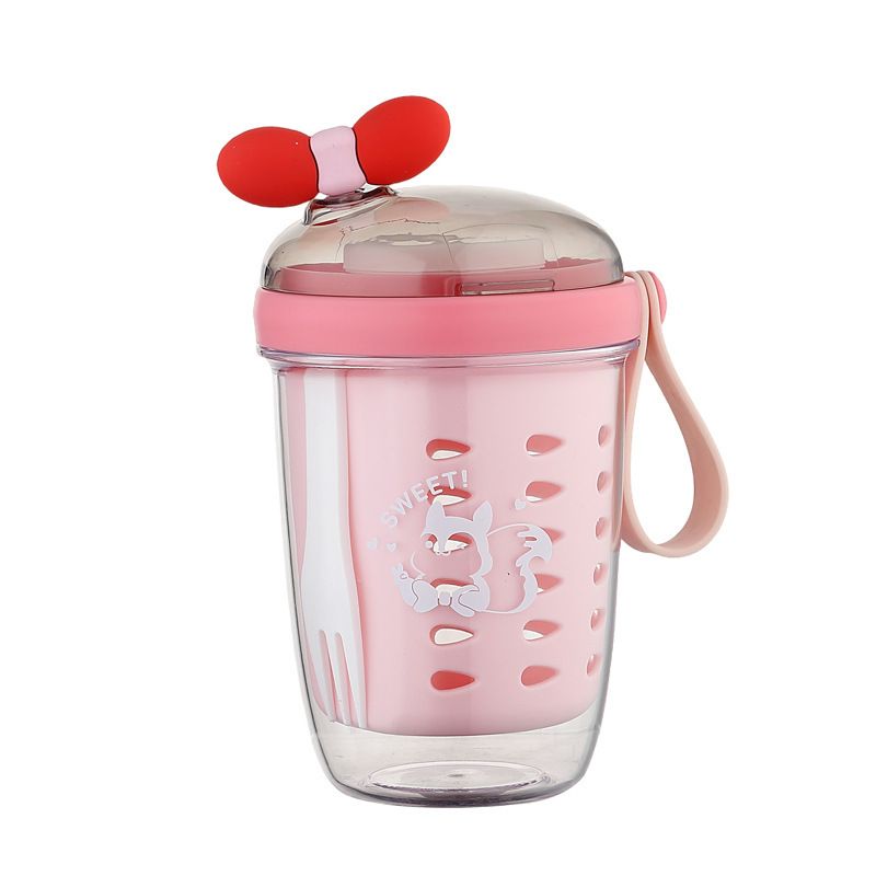 Minimalist Student Double-Layer Draining Salad Cup Stylish Girls Oatmeal Cup Outdoor Picnic Fruit Cup