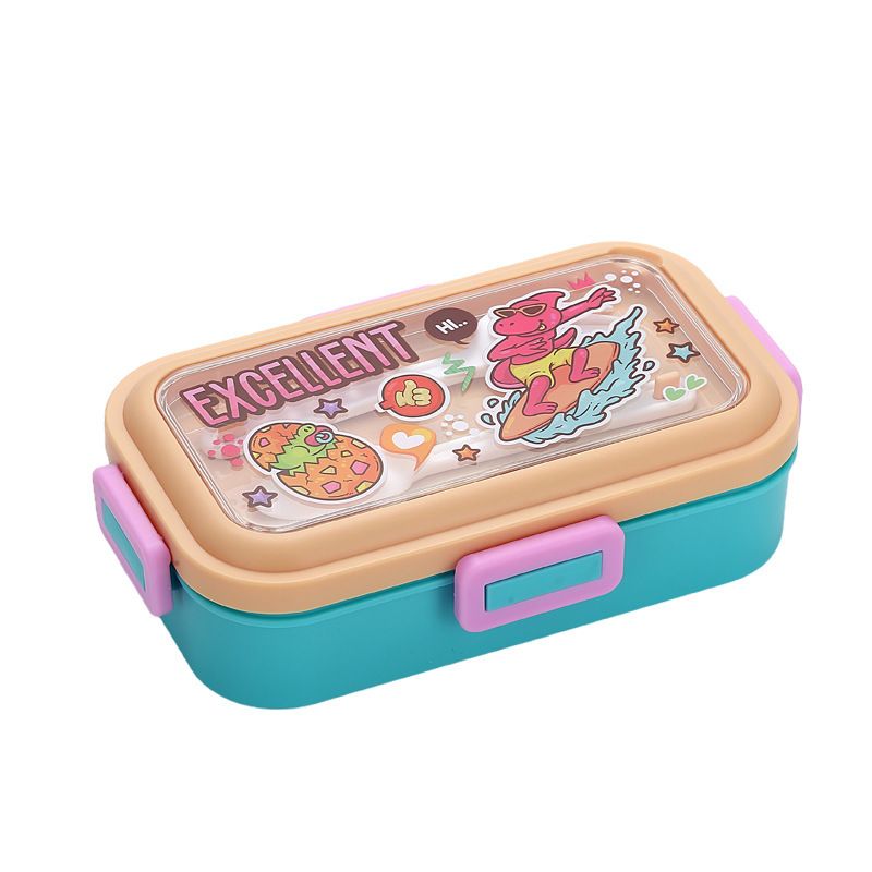 Cartoon Small Kids Compartment Lunch Box Student Buckle 304 Stainless Steel Bento Box with Spoon and Fork