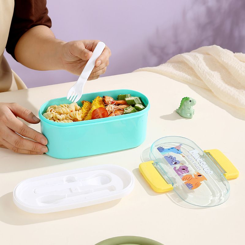 Kids Cartoon Plastic Lunch Box Student Lunch Bento Box with Cutlery Outdoor Portable Food Container