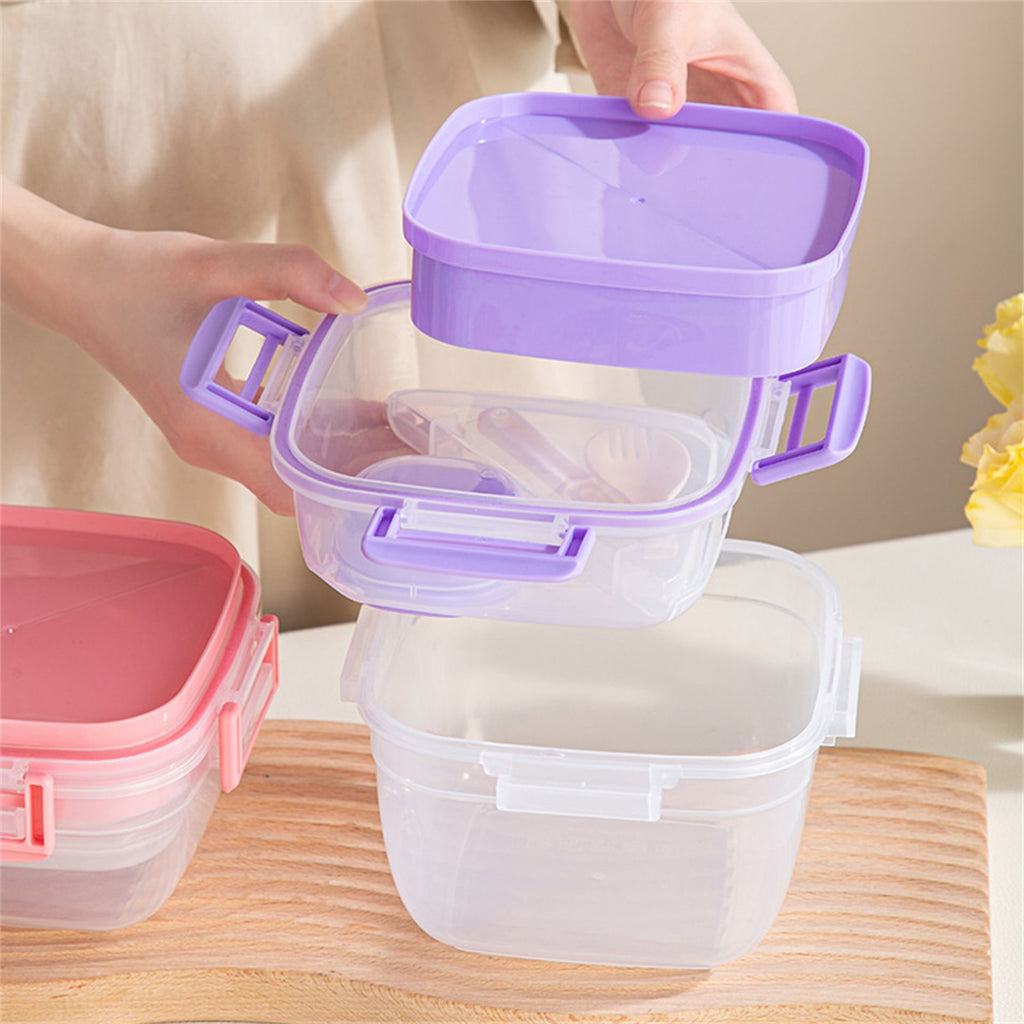 Transparent Compartment Double-Layer Square Lunch Box Portable Bento Box Fridge Freshness Box Outdoor Travel Food Container