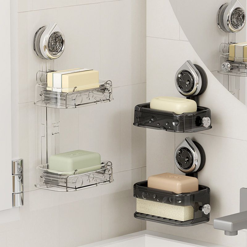 Creative Bathroom Wall-Mounted Suction Soap Box Bathroom No-Drill Double-Layer Draining Soap Box Storage Rack