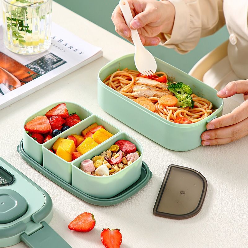 Office Worker Double-Layer Compartment Plastic Lunch Box Microwave Safe Student Lunch Bento Box Sauce Box