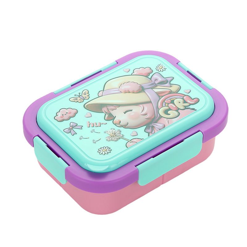 Cartoon Cute Kids Compartment Plastic PP Lunch Box Student Lunch Bento Box with Lid with Spoon and Fork Buckle Food Container
