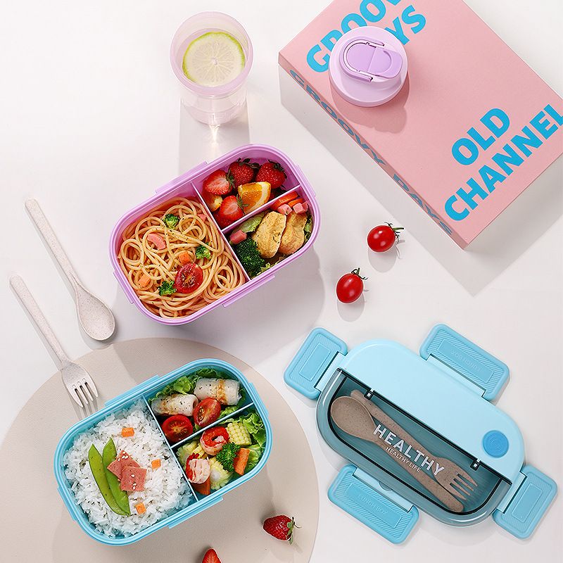 Office Worker Microwave Safe Minimalist Compartment Lunch Box Student Portable Lunch Bento Box with Cutlery