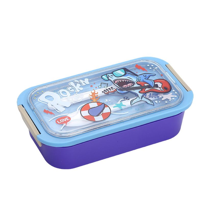 Cartoon Rectangular 304 Stainless Steel Compartment Lunch Box Student Dorm Takeout Lunch Bento Box with Lid Spoon
