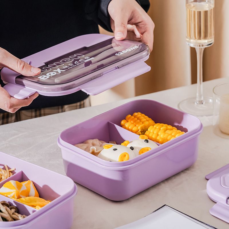 Creative Flip-Top Compartment Student Lunch Box Spoon, Fork and Chopsticks Tableware Set Office Worker Bento Box Microwave Safe