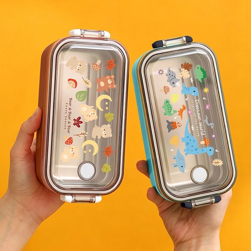 304 Stainless Steel Cartoon Lunch Box Student Cafeteria Lunch Box Kids Portable Small Bento Box Food Container