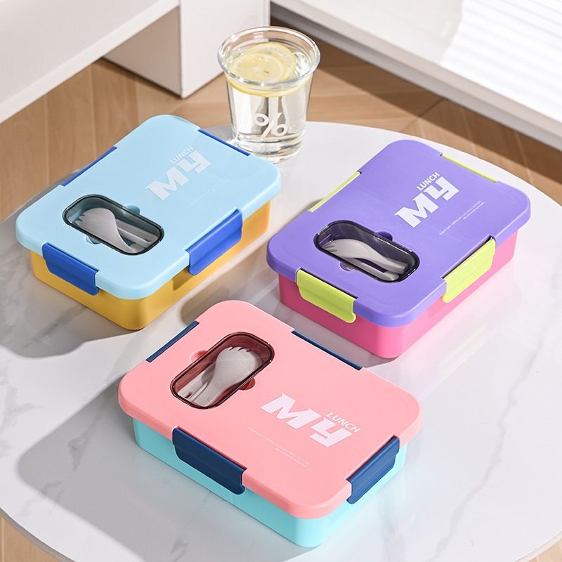 Minimalist Student Compartment Plastic Lunch Box Microwave Safe Office Worker Portable Lunch Bento Box with Cutlery