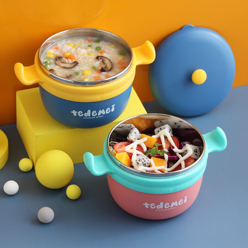 304 Stainless Steel Water Injection Spoon Set Kids Feeding Tableware Baby Food Bowl Infant Suction Bowl Training Cup