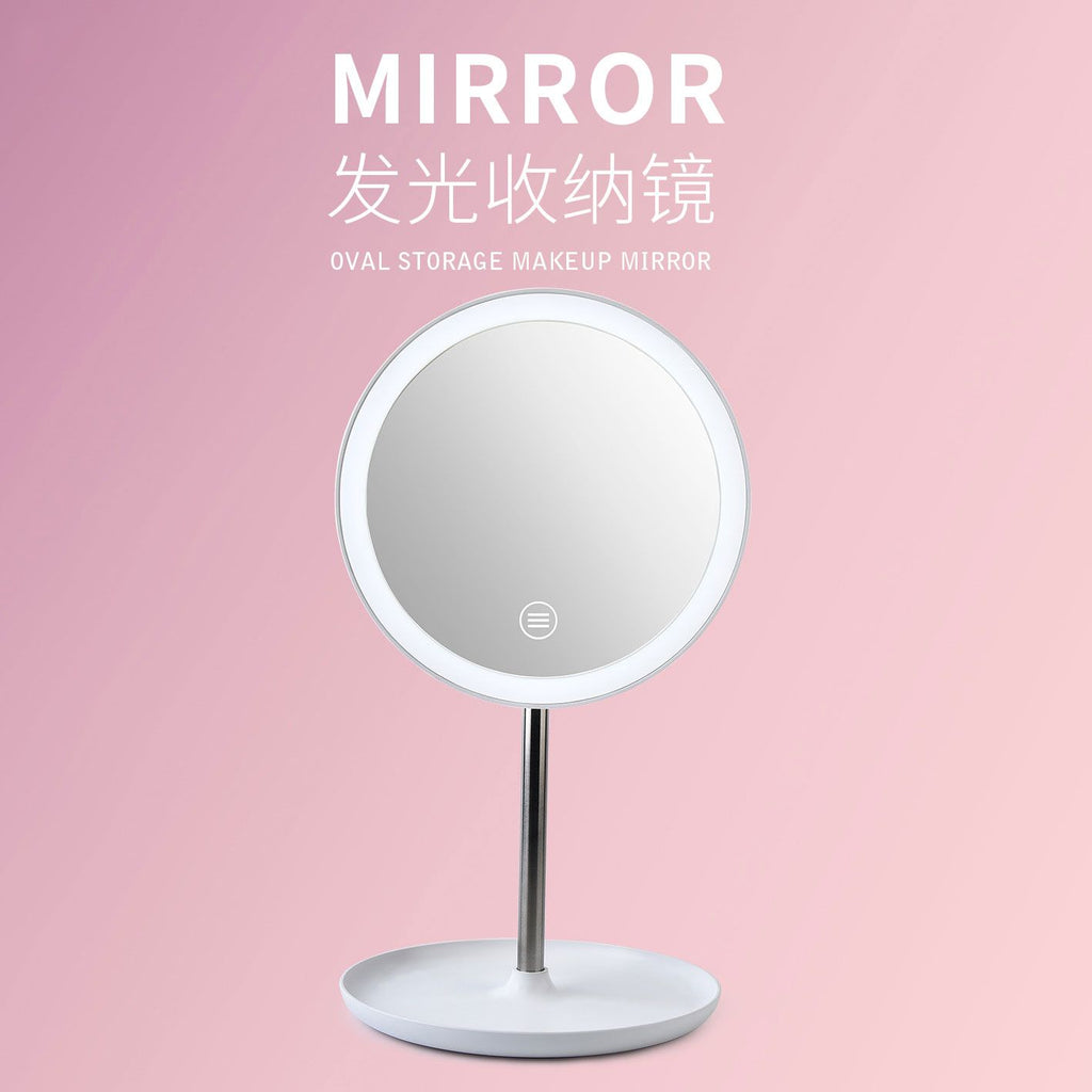 LED Daylight Makeup Mirror Round with Light USB Desktop Vanity Mirror Student Makeup Fill Light Folding Portable Mirror