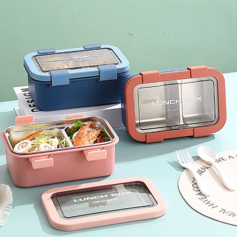 Student Minimalist 304 Stainless Steel Compartment Lunch Box Office Worker Buckle Lunch Bento Box with Lid Portable Food Container