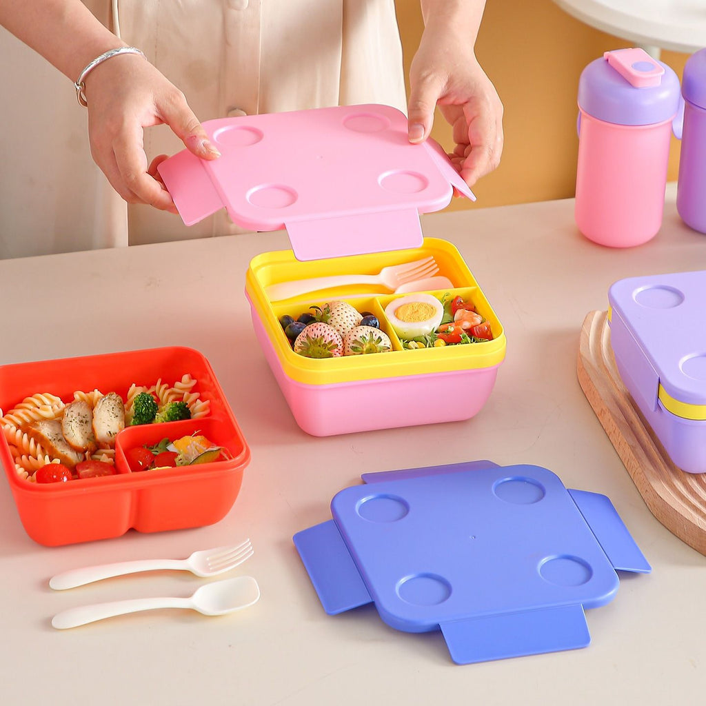 Fiambrera Bento de Plástico al por Mayor, Recipiente para Almuerzo a Prueba de Fugas, Doble Capa