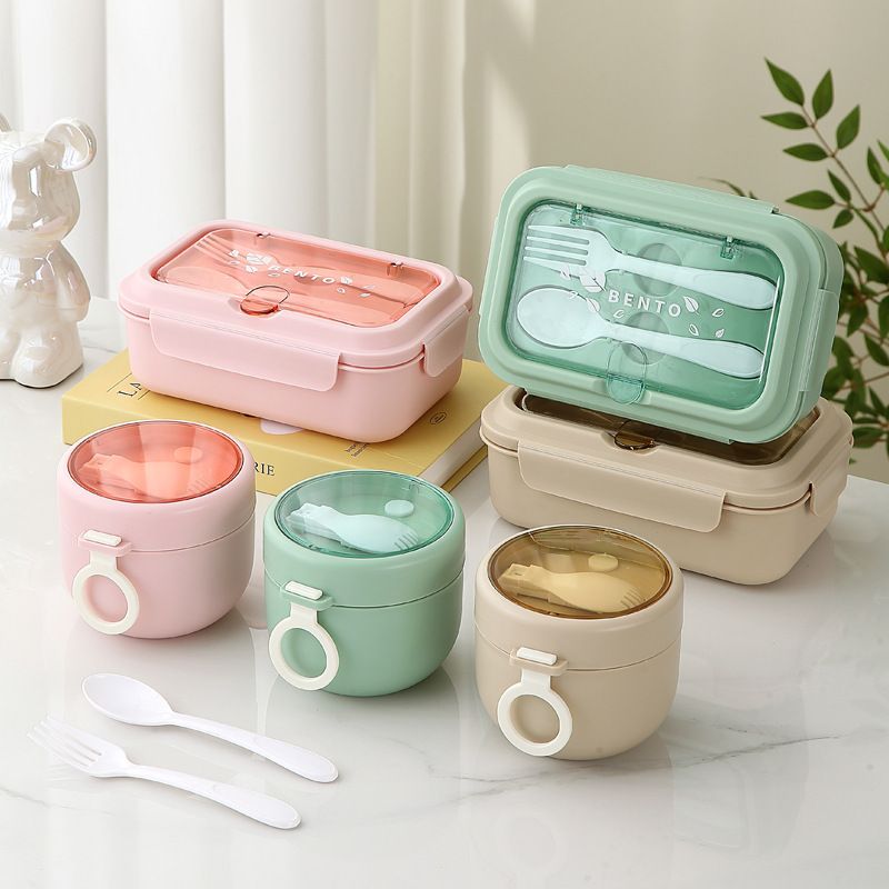 Student Minimalist Plastic Compartment Lunch Box Microwave Heating Lunch Bento Box Kids Food Container with Lid