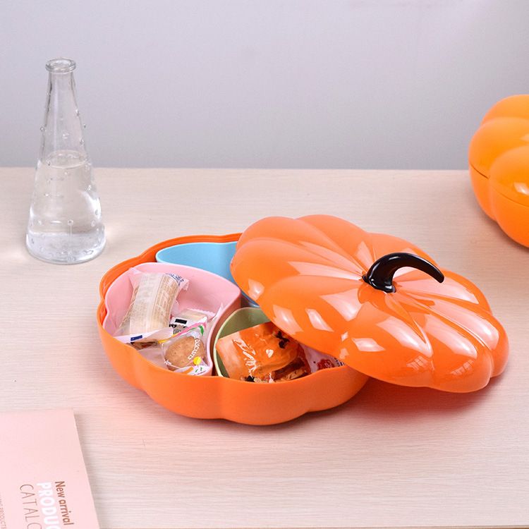 Creative Pumpkin Shape Compartment Snack Nut Storage Box with Lid Household Living Room Sunflower Seeds Walnuts Candy Box