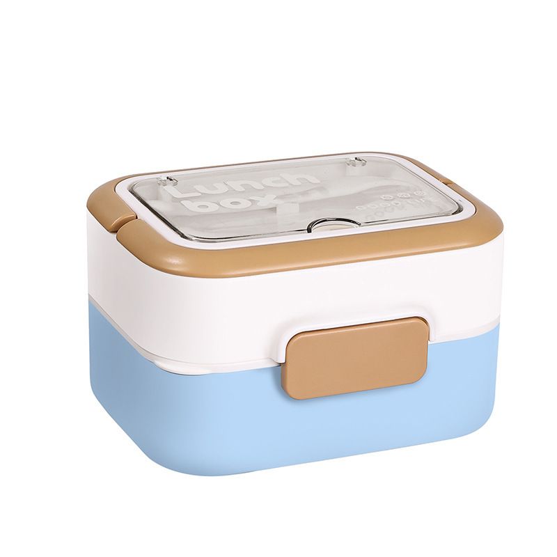 Student Minimalist Double-Layer Square Lunch Box Microwave Safe Lunch Bento Box with Lid Tableware Buckle Small Food Container