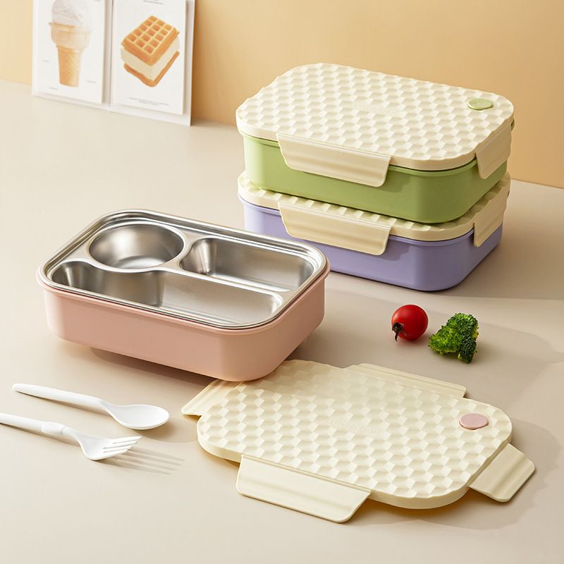 Student Rectangular Minimalist Compartment 304 Stainless Steel Lunch Box with Cutlery Office Worker Lunch Box Bento Box