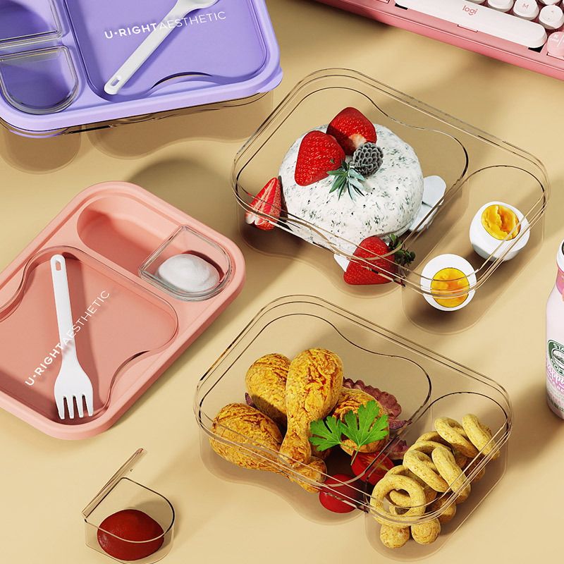 Minimalist Student Compartment Plastic Lunch Box Office Worker Microwave Safe Heating Bento Box Transparent Food Container