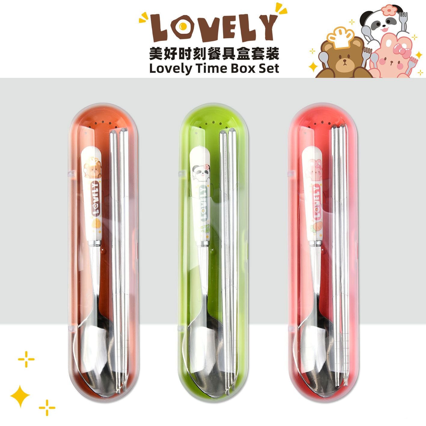 Cartoon Student Spoon and Chopsticks Stainless Steel Tableware Set Travel Portable Outdoor Kids Tableware 2-Piece Set