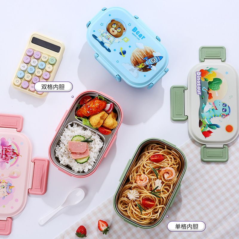 Kids Cartoon Rabbit 304 Stainless Steel Lunch Box Student Cafeteria Dorm Compartment Bento Box Buckle with Lid Food Container