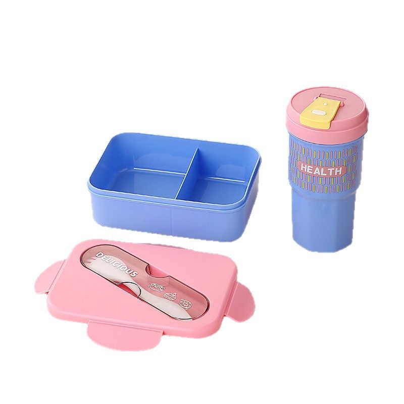 Office Worker Compartment Plastic Lunch Box Student Minimalist Lunch Bento Box Food Container Water Cup Set with Lid