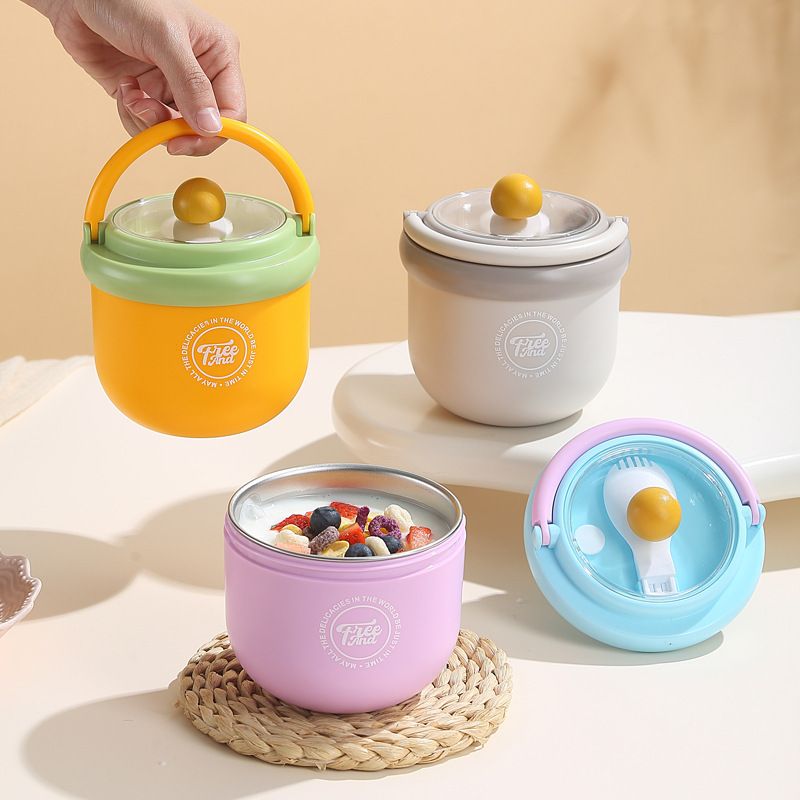 Student 304 Stainless Steel Large Capacity Breakfast Cup Milk Cup with Lid Spoon Office Worker Portable Soup Cup and Porridge Jar