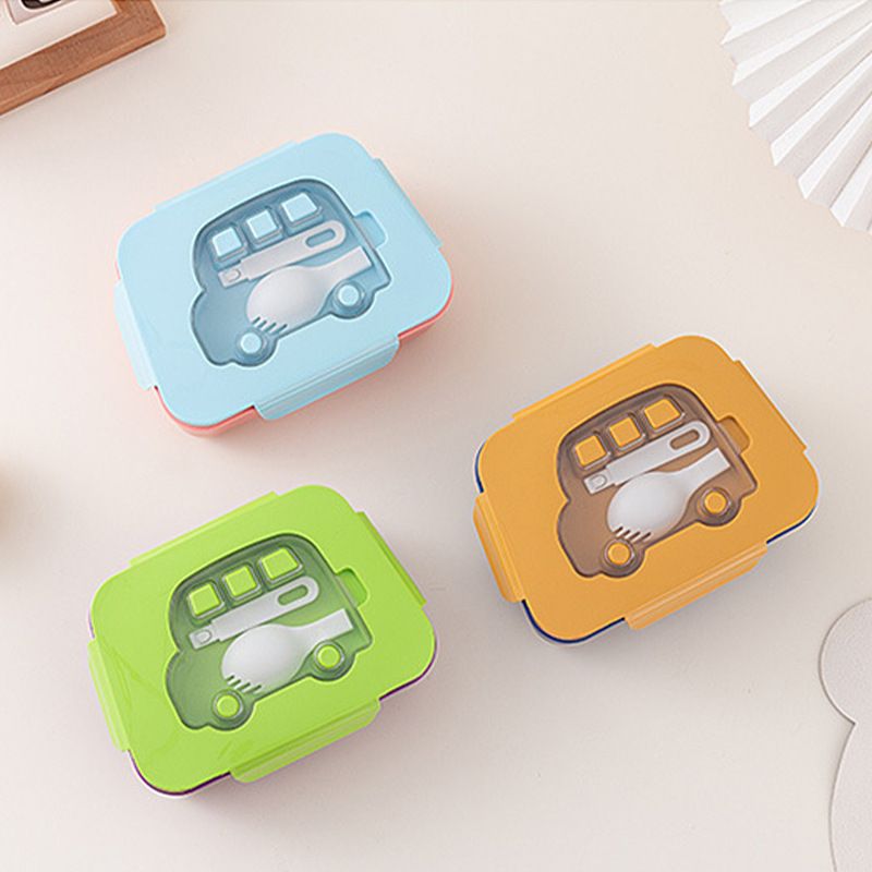 Student Cartoon Car Pattern Compartment Lunch Box Office Worker Microwave Safe Lunch Bento Box Portable Food Container