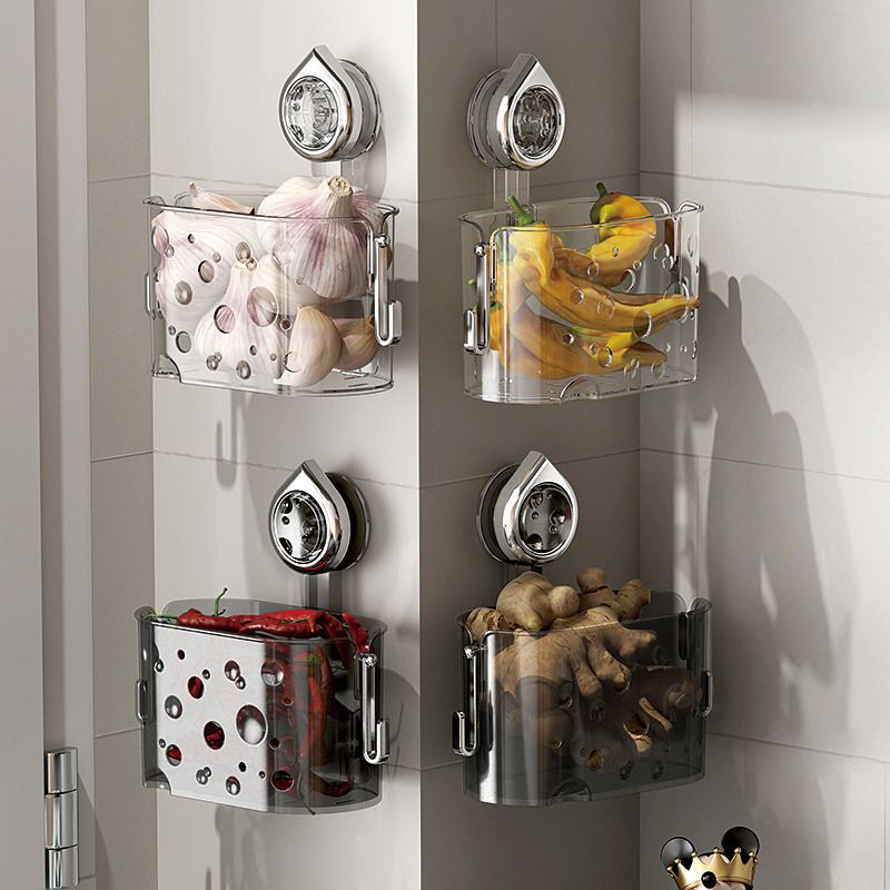 Home Kitchen Seasoning Storage Rack No-Drill Hook Ginger Garlic Onion Basket Wall-Mounted Bathroom Cosmetic Organizer