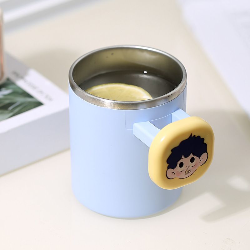 Household Cute Couple 304 Stainless Steel Mouthwash Cup Student Dorm Cartoon Toothbrush Cup with Handle Wash Cup
