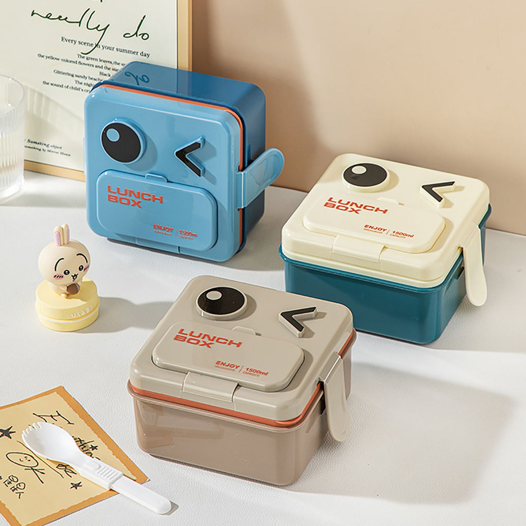 Creative Double-Layer Kids Lunch Box Storage Food Container Student Square Microwave Safe Lunch Bento Box with Lid