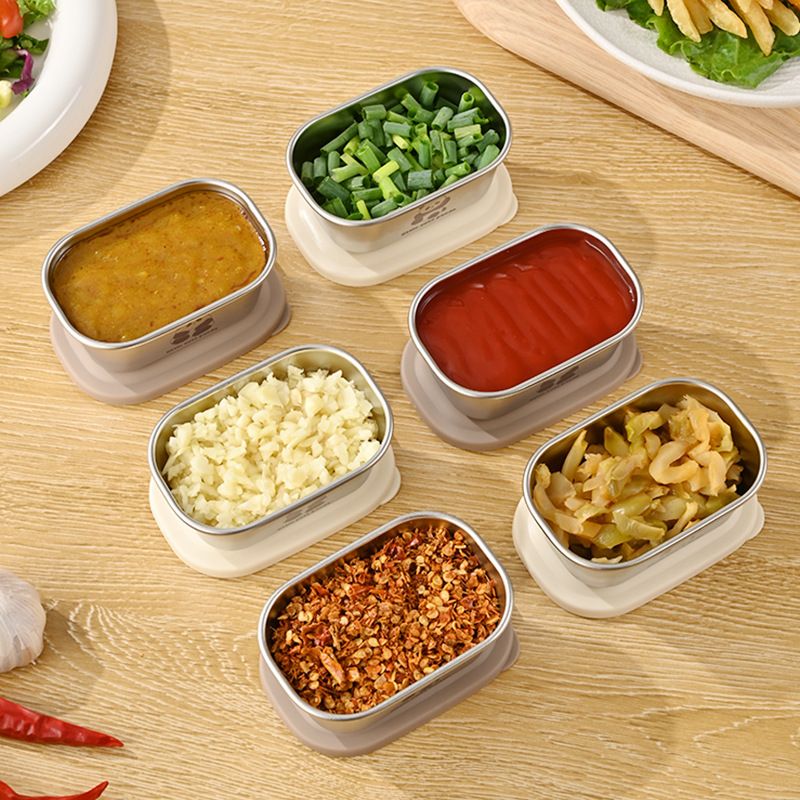Kitchen Cartoon 304 Stainless Steel Sauce Box Seasoning Box Household Rectangular Small Dish with Lid Salad Dressing Cup