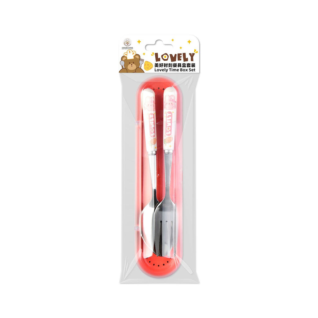 Cartoon Student Stainless Steel Eating Spoon and Fork Tableware Set Outdoor Travel Portable 2-Piece Set Gift